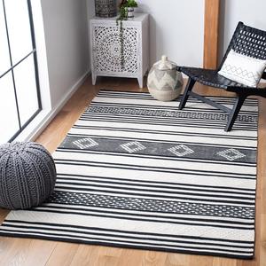 Ковер SAFAVIEH, 122 x 183 см, Striped Kilim Collection Black/Ivory STK511Z ручной работы плоского плетения из хлопка