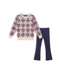 Комплект для девочек: туника с ромбовидным узором и леггинсы-клеш Andy & Evan, Beige argyle