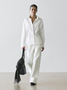 Хлопковая рубашка из поплина с вытачками Massimo Dutti, white