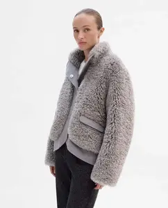 Женская куртка под кожу с высоким воротником Simorra, серый