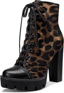 Женские ботильоны Castamere на высоком каблуке-платформе с шнуровкой, массивным каблуком, молнией и круглым носком, каблук 12 см, Brown Leopard