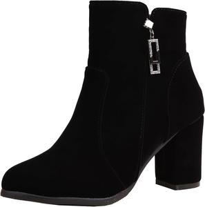 XIEPP Женские черные короткие ботинки на каблуке с молнией