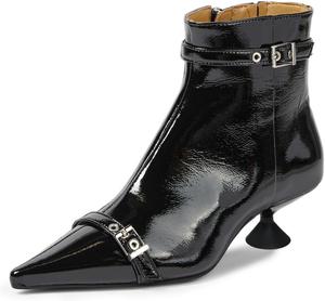 Женские ботильоны YDN с острым носком, боковой молнией, на низком каблуке с пряжками, короткие, сексуальные для вечеринок и коктейлей, размер 4-16 US, Black