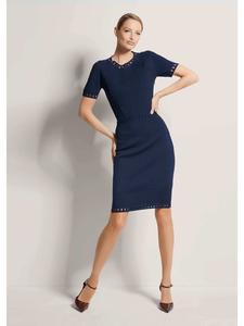 MADELEINE Вязаное платье с рукавами до локтя темно-синего цвета