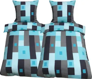 Комплект постельного белья из 4 термофлиса, 155 x 220 см, бирюзовый, серый, антрацитовый, зимний One-Home