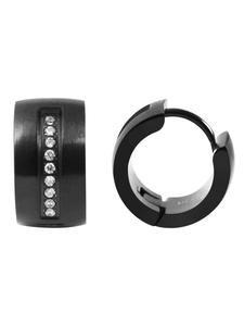 Adeliás Женские серьги - серьги-кольца на шарнирах из нержавеющей стали с черными стразами