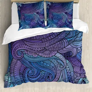 Пододеяльник ABAKUHAUS с абстрактным рисунком пейсли, вдохновленный океаном, с защитой от клещей, подходит для аллергиков с наволочками, 200 x 200 см - 80 x 80 см, фиолетово-синий