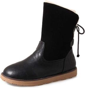 Женские зимние ботинки MIOKE для снега, утепленные мехом, водонепроницаемые, на шнуровке, повседневные, с плоским низким каблуком, короткие снежные ботильоны, Black-Fur Lined