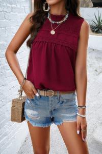 Топ без рукавов с кружевной отделкой и сборками в горошек TRUEDAMES, Wine