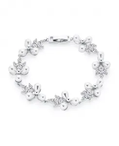 Браслет из белого пресноводного культивированного жемчуга с несколькими цветами и листьями, 7 дюймов Bling Jewelry, white