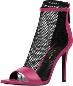 Женские сетчатые ботильоны YDN с открытым носком, высокие каблуки-стилеты, ремешок на щиколотке и задняя молния, Fuchsia