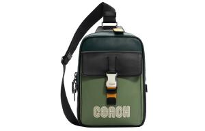 Кожаная наплечная сумка через плечо Tubas черно-зеленая COACH