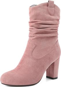 Женские ботильоны Zamikoo с круглым носком, на массивном каблуке, короткие, с удобной посадкой, модные комфортные ботинки на каблуке 3,5 дюйма, Pink