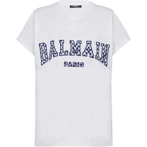 Футболка с круглым вырезом и принтом в виде клетки BALMAIN, белый