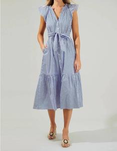 Платье-миди с пуговицами Dynamite Striped в сине-белую полоску SUGARLIPS