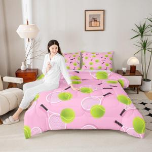 Erosebridal Комплект постельного белья Kids Tennis King Size из микрофибры с розовыми мячами для любителей тенниса, Green Pink