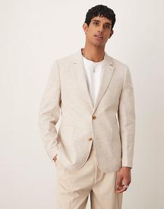 Узкий блейзер из льняной смеси ASOS DESIGN в клетку песочного цвета