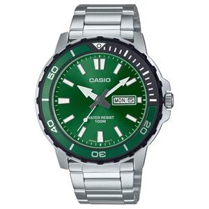 CASIO Часы мужские с кварцевым механизмом, стальной браслет, зеленый циферблат