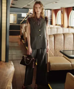 Широкие брюки в клетку с атласной лентой Noela, цвет Cha