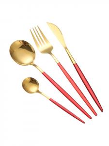 Набор столовых приборов из 24 предметов из высококачественной нержавеющей стали на 6 персон - красный/золотой в золоте Cheffinger