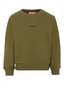 Свитер с круглым вырезом и вышитым логотипом HUGO KIDS, зеленый