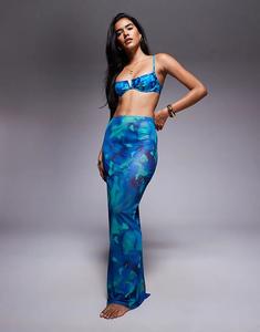 Пляжная юбка-макси из сетки с принтом размытости South Beach синего цвета