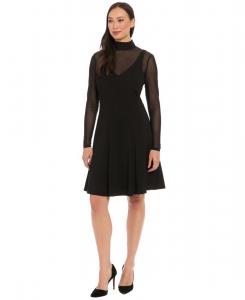 Женское платье с высоким воротником и длинными рукавами London Times, Black