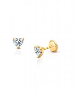 Детские серьги-гвоздики в форме сердца из 14-каратного золота, 4 мм, прозрачные, с винтовой застежкой, для девочек Tiny Blessings, 14k yellow gold