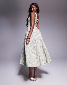 Платье-миди из хлопка House of CB Mariabella с принтом в виде шалфея и цветочным узором