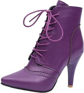 Женские ботильоны COMFASH с заостренным носком, низким каблуком-китеном, шнуровкой и удобные для ходьбы, Purple