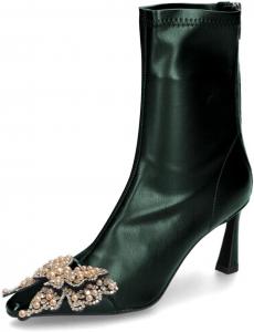 Женские ботильоны Maiyang с декором в виде страз, бабочка, заостренный носок, голенище до щиколотки, средний каблук, молния сзади, модные, для вечеринок, клуба и повседневной носки, размеры US 4-16, Dark Green