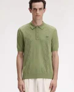 Мужской джемпер с воротником поло и ажурными узорами Fred Perry, зеленый