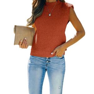 Женский пуловер без рукавов с круглым вырезом риб Green Elysium, Rust Red