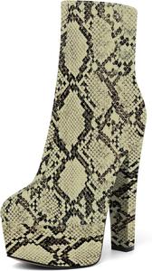 Женские сапоги AMBELIGHT на платформе, с круглым носком, для улицы, с молнией, на устойчивом высоком каблуке, по щиколотку, 15,2 см, Nude Schlange