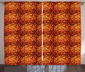 Шторы ABAKUHAUS в стиле Абстрактная рустика, сюрреалистические цветочные изгибы, универсальные ленточные шторы для гостиной с петлями и крючками, 280 x 225 см, цвет: оранжевый, желтый, черный Abakuhaus