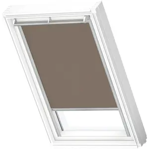 Затемняющие рулонные шторы VELUX «DKL FK04 4574S», затемнение, затемнение, без сверления, в направляющих, направляющие алюминиевого цвета и планка ручки, цвет Nougat + aluminium