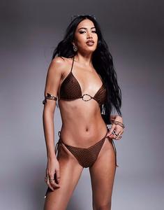 Плавки бикини South Beach с заклепками и завязками коричневого цвета