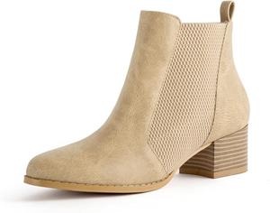 SICARE Женские ботильоны с низким каблуком, устойчивым массивным каблуком, эластичной вставкой, челси, на липучке, удобные короткие ботинки с круглым носком, черного и коричневого цвета на каблуке для осени и зимы