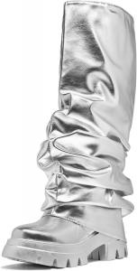 Женские ботильоны с платформой, закругленным носком и отворотом до середины икры, на массивном каблуке, с легким надеванием, модные, в форме акулы, для вечеринок Driceic, Silver