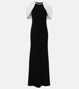 Платье из крепового атласа с декоративным кейпом Roland Mouret, Monochrome