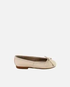 Детские балетки из кожи с бантом и шнурком Eli 1957, бежевый