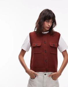 Трикотажный жилет ARKET из чистого хлопка с пуговицами спереди, ржаво-коричневого цвета