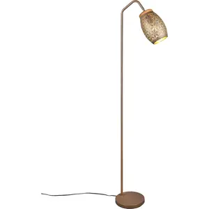 Напольная лампа REALITY Leuchten BIDAR, высота 147 см с ножным выключателем, без 1x E27 макс. 10 Вт, E27 1 шт., теплый белый - холодный белый, металлический абажур с лазерной вырезкой и декоративным элементом из дерева Reality Leuchten, Coffee