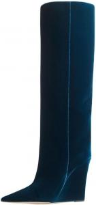 Женские ботфорты FSJ на клиновидном высоком каблуке, заостренный носок, высокие до бедра, удобные, с толстым высоким каблуком, модные, праздничные, до колена, размеры 4-15 US, Teal