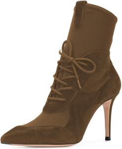 Женские ботильоны YDN на шнуровке с заостренным носком, высокие каблуки-стилеты, замшевые, зимние, праздничные, Brown