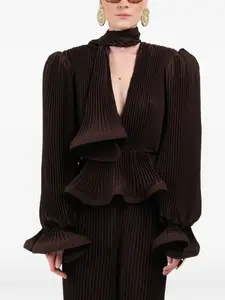 Плиссированная объемная блузка Rowen Rose, коричневый