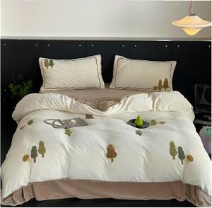 IBDRYKK Комплект постельного белья с вышивкой из плотного молочного вельвета