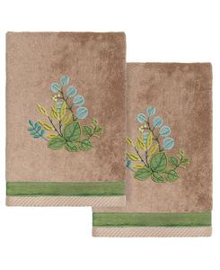 Набор из двух полотенец для рук из турецкого хлопка с вышивкой Botanica Linum Home, цвет cocoa
