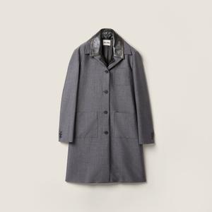 Однобортное пальто из детского мохера и кожи MIU MIU, серый