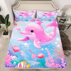 Erosebridal Детский комплект постельного белья Cute Pink Dolphin с морскими животными, розовый, принт с дельфинами, Pink